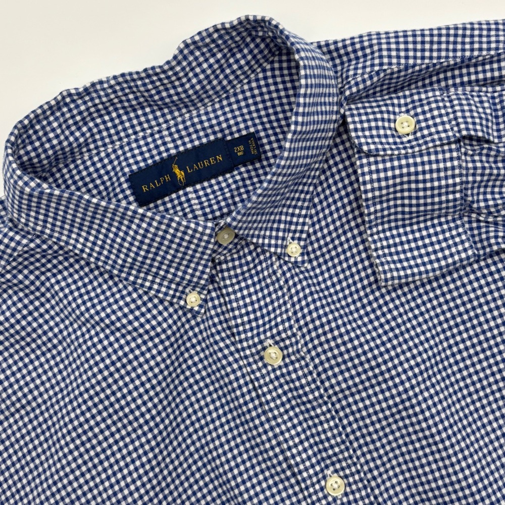 Ralph Lauren Mens Big Tall 2XB Gingham Button Down Shirt‎ Blue White Long Sleeve